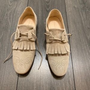 Fabiana Filippi Lace Up Suede Flats With Side Cut Outs Fringe Detail Size 37